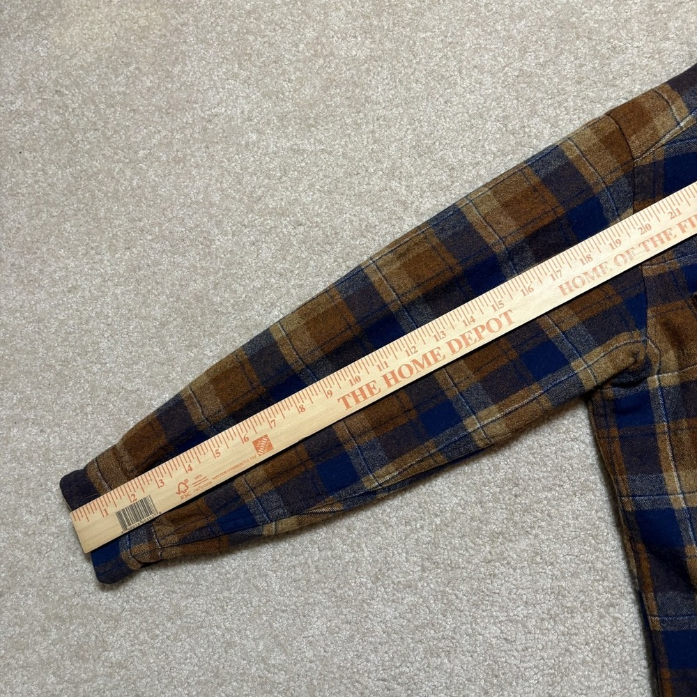 Vtg Pendleton Shirt Mens Large Brown Plaid Wool Flannel Loop Collar Made USA 60s - Picture 9 of 12